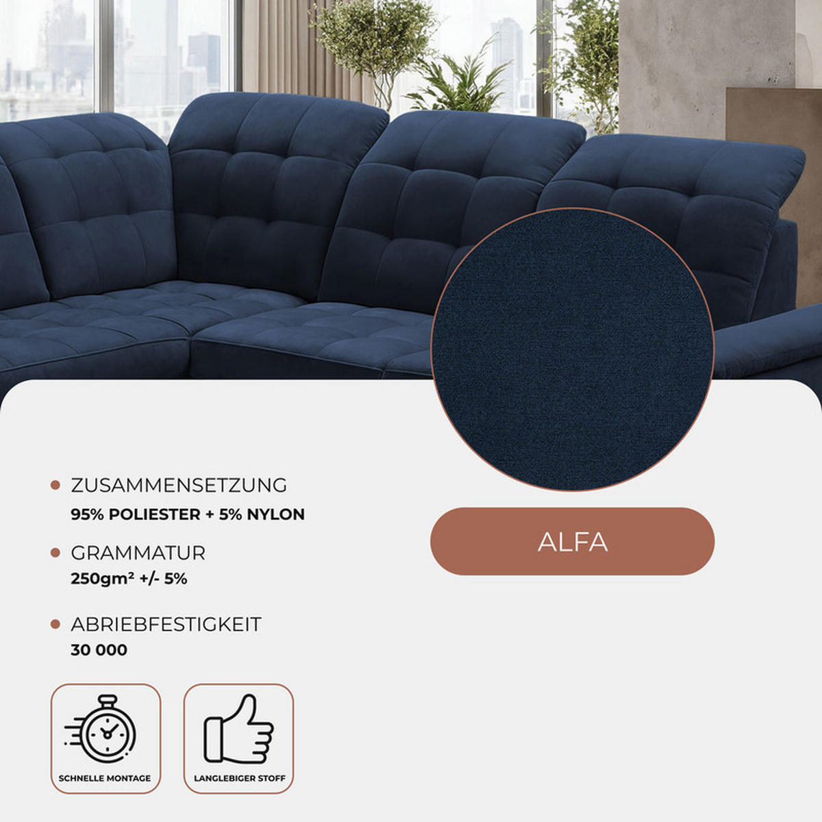 ECKSOFA LENO Links, mit Schlaffunktion und Bettkasten, Marineblau - Dunkelblau, Kunststoff/Textil (261/220cm) - Idohome