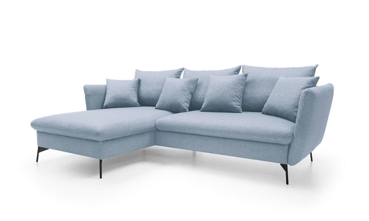 ECKSOFA FERRO Blau Geflochtener Stoff mit Schlaffunktion - Blau, Holz (258/167cm) - MASSENO