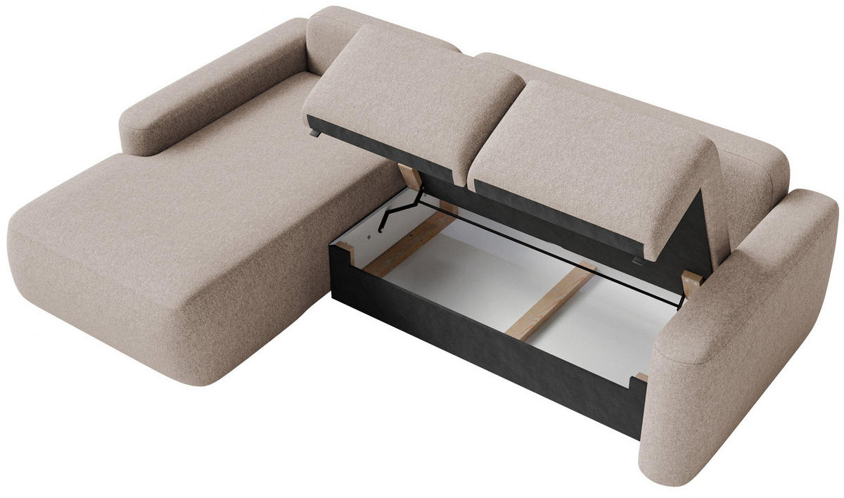 ECKSOFA Carnos Mini Beige Chenille - Beige/Schwarz, Kunststoff/Textil (238/164cm) - Selsey