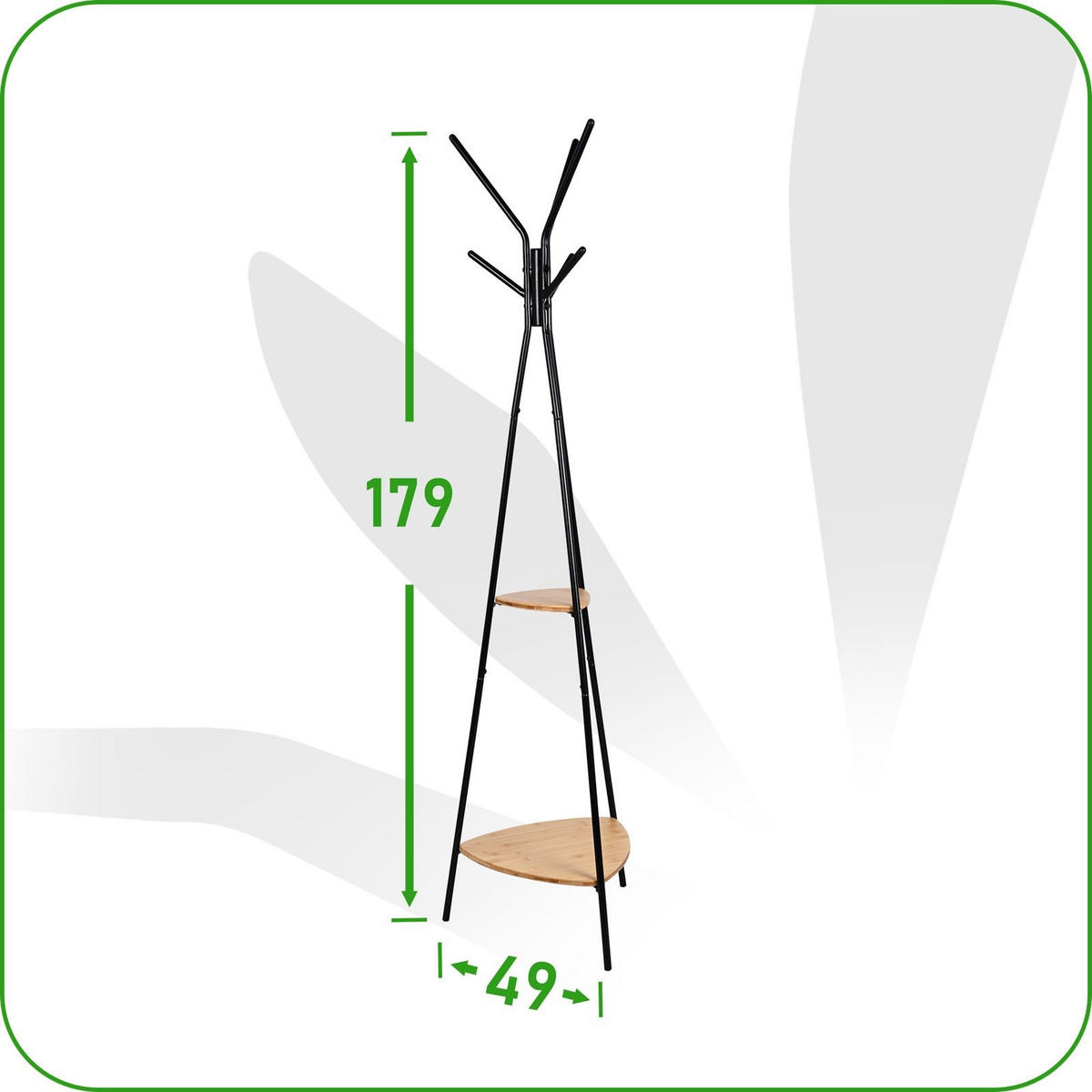 KLEIDERSTÄNDER Bambusoptik Metall Dunkelbraun Schwarz mit Ablagen 179×49 cm - Schwarz/Naturfarben, Holzwerkstoff/Metall (49/179/49cm) - Begryf