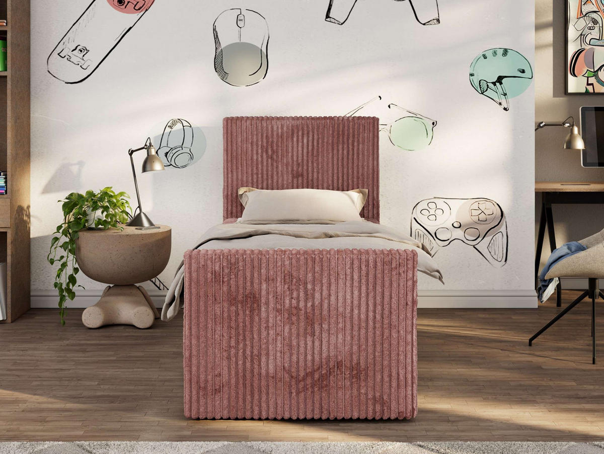 JUGENDBETT TILIO DUO 90/200 - Rosa Cord - H4 - Links Seite - Rosa, Textil (90/200cm) - MKS