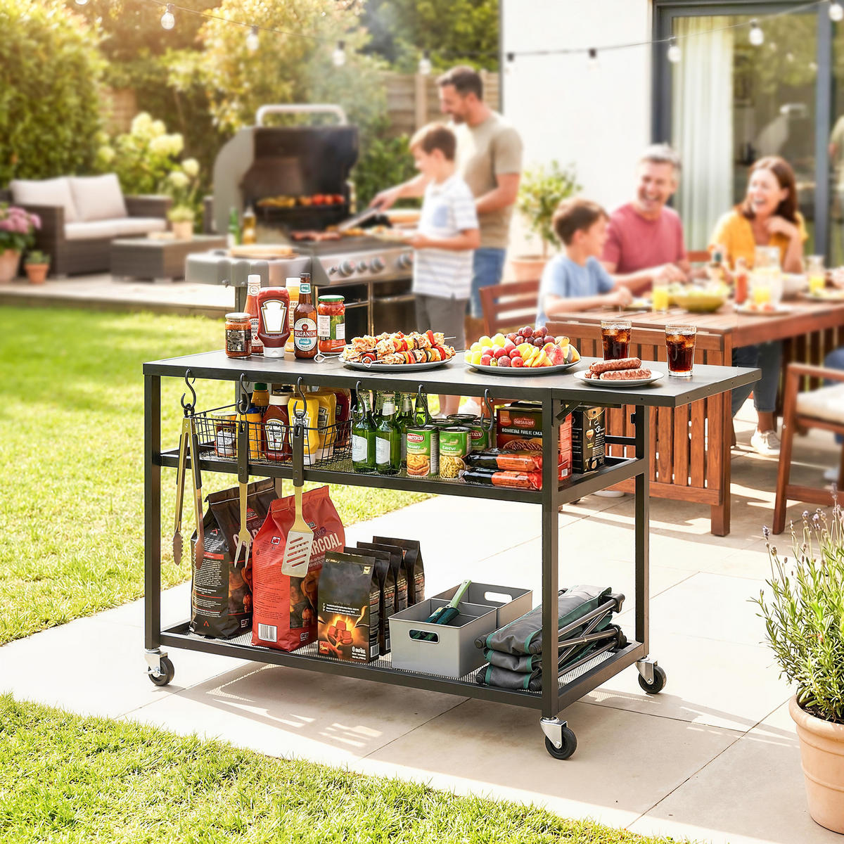GRILLWAGEN DE-13882 klappbar mit 3 Ebenen Schwarz - Schwarz, Metall (48.5/82/133cm) - ComfortXL