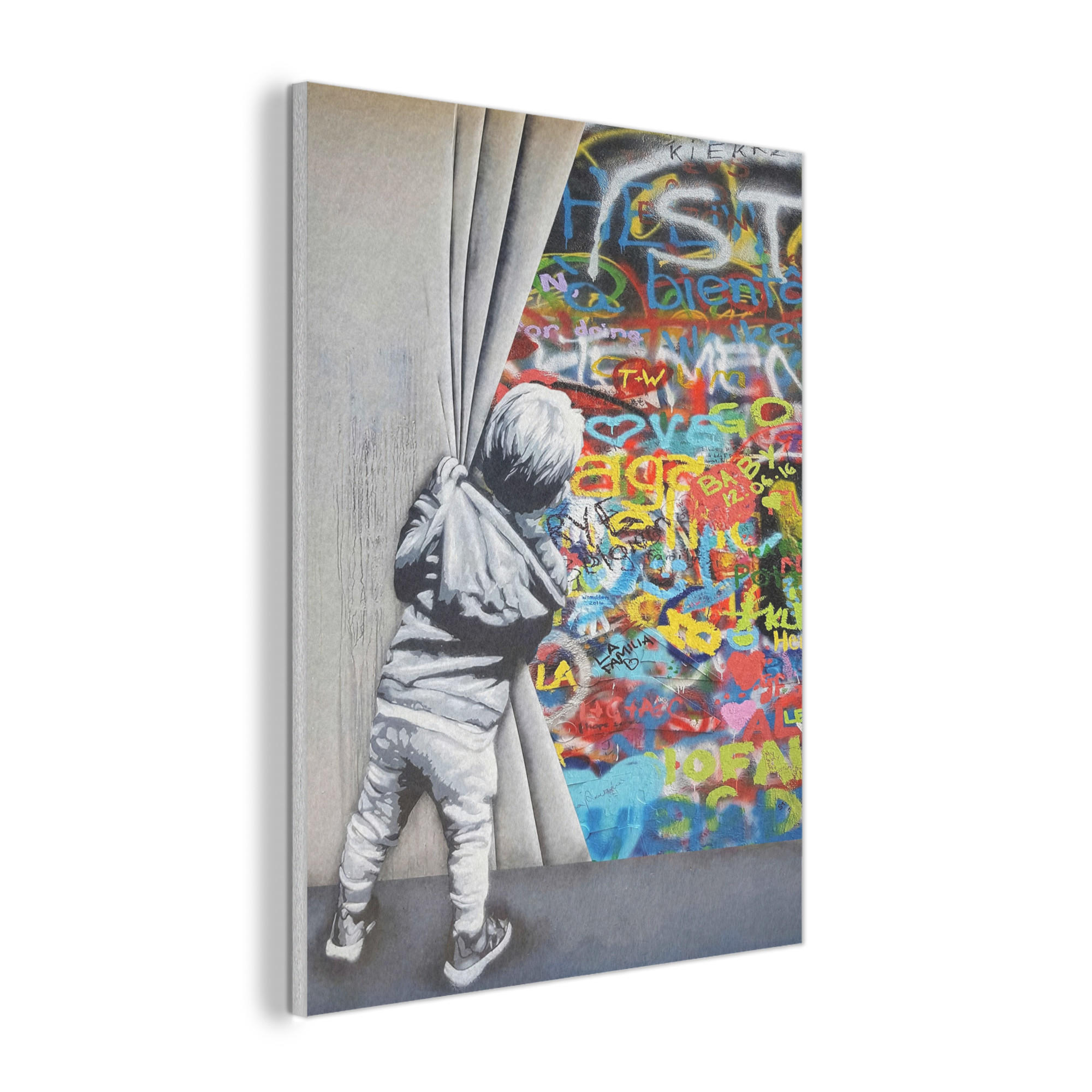 AKUSTIKBILD Graffiti - Junge - Ilussie - Straßenkunst Wanddeko 70x100 cm - Hellgrau, Textil (70/100/0.9cm) - MuchoWow