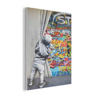 AKUSTIKBILD Graffiti - Junge - Ilussie - Straßenkunst Wanddeko 70x100 cm - Hellgrau, Textil (70/100/0.9cm) - MuchoWow