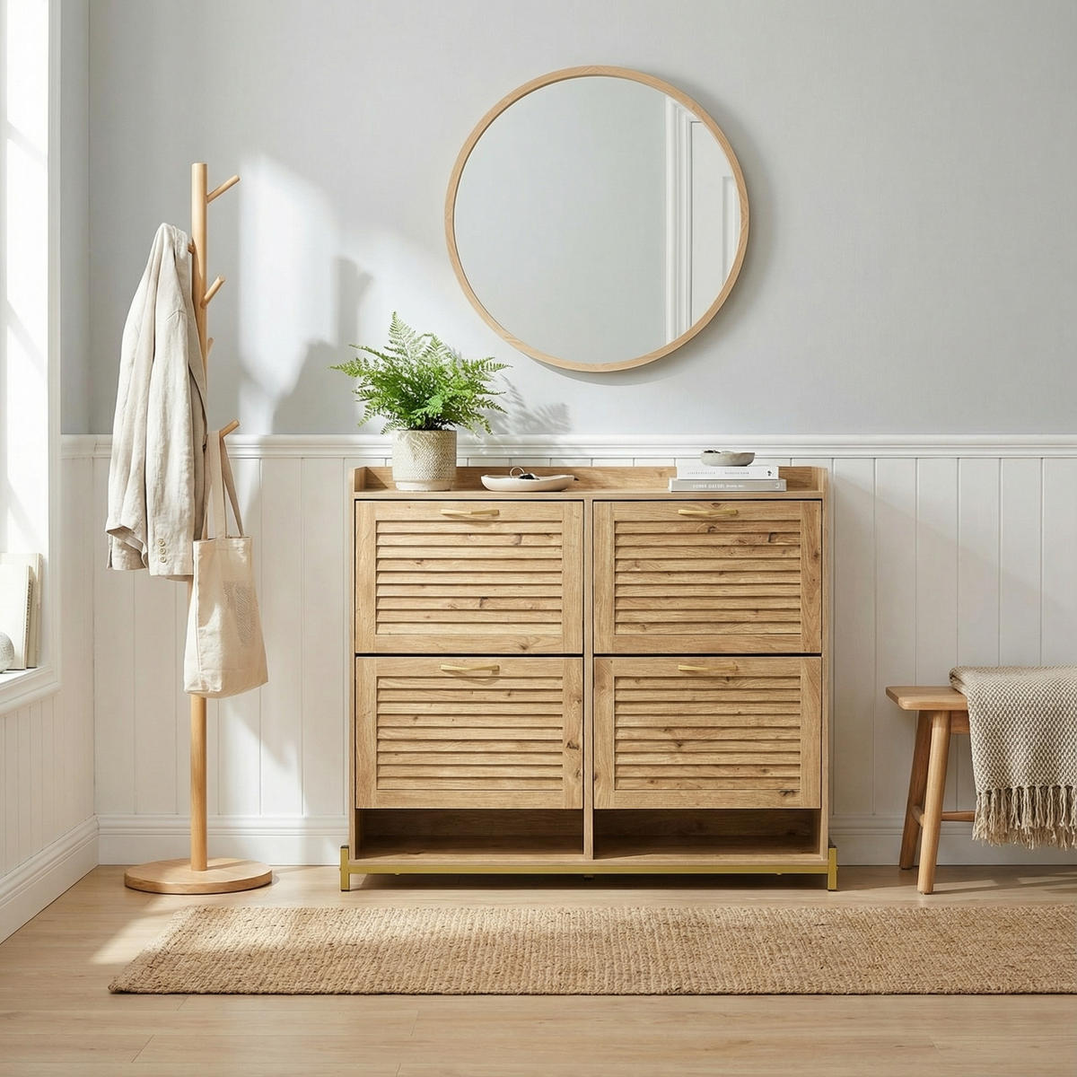 SCHUHKIPPER 109 cm in Holz-Optik - Naturfarben, Holzwerkstoff (108.5/100/24cm) - Urban Meuble