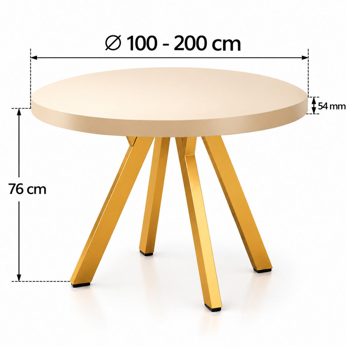 ESSTISCH rund ausziehbar 100/200/76 cm, Kaschmir, 54 cm Tischplatte + Y Metallgestell Gold - Kaschmir/Goldfarben, Holzwerkstoff/Metall (100/200/76cm) - Damale Möbel