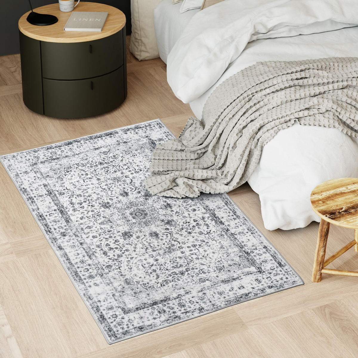 TEPPICH Vintage Design Aliya,rutschfeste Unterseite,grau - Grau, Kunststoff (80/150cm) - tectake