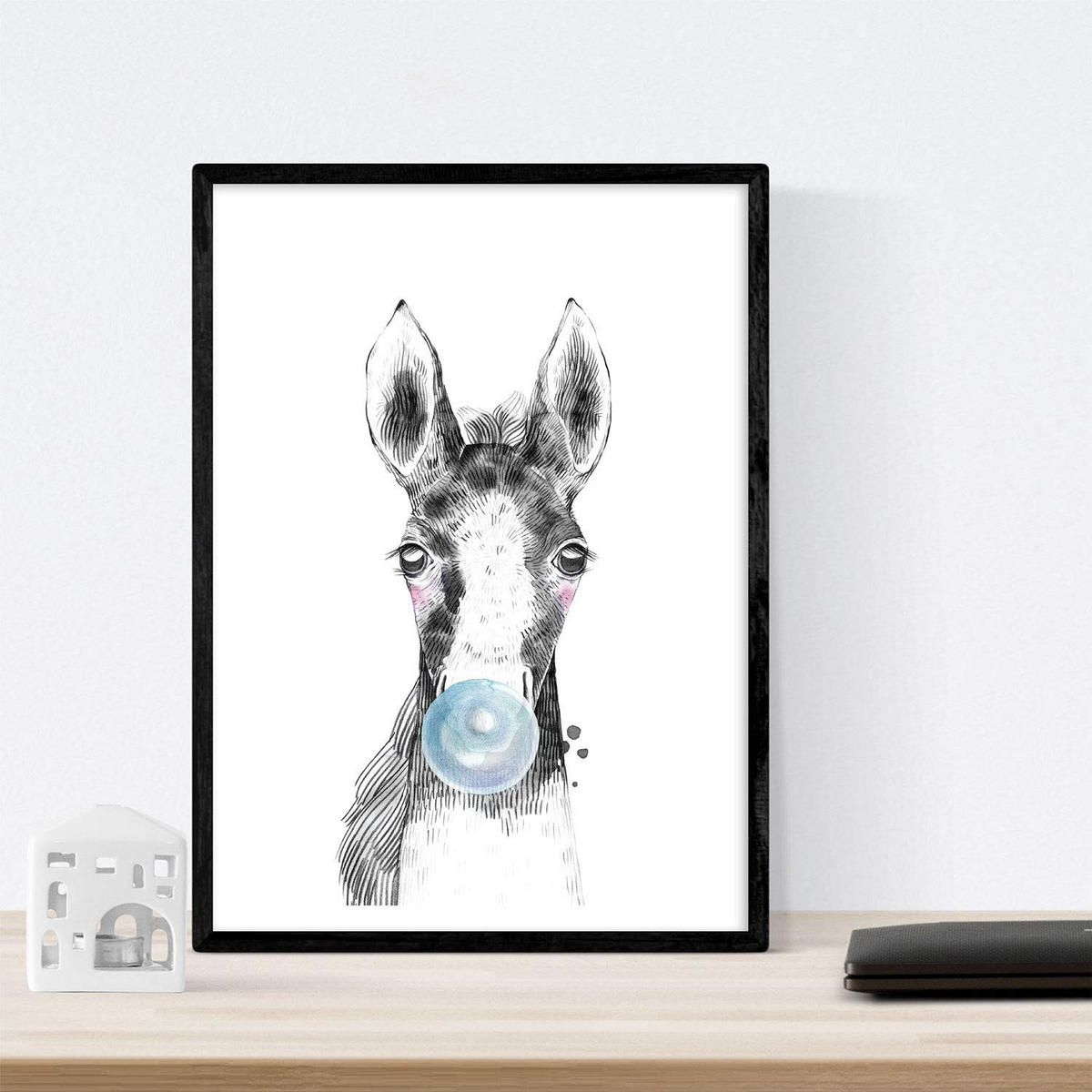 POSTER Set Mit 6 Tiere Babys Mit Kaugummi Zebra Rino Deer Kuhpferd Und Flamme A3 Rahmenlos - Klar, Papier (29/3cm) - Nacnic