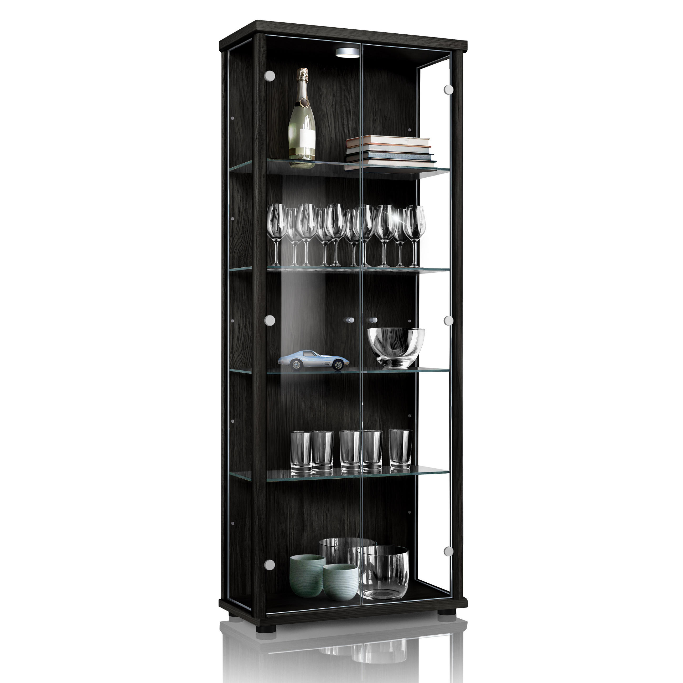 GLASVITRINE 33/67/176 cm mit LED & 4 höhenverstellbaren Glasböden - Transparent/Silberfarben, Glas/Holzwerkstoff (67/176/33cm) - K-Möbel