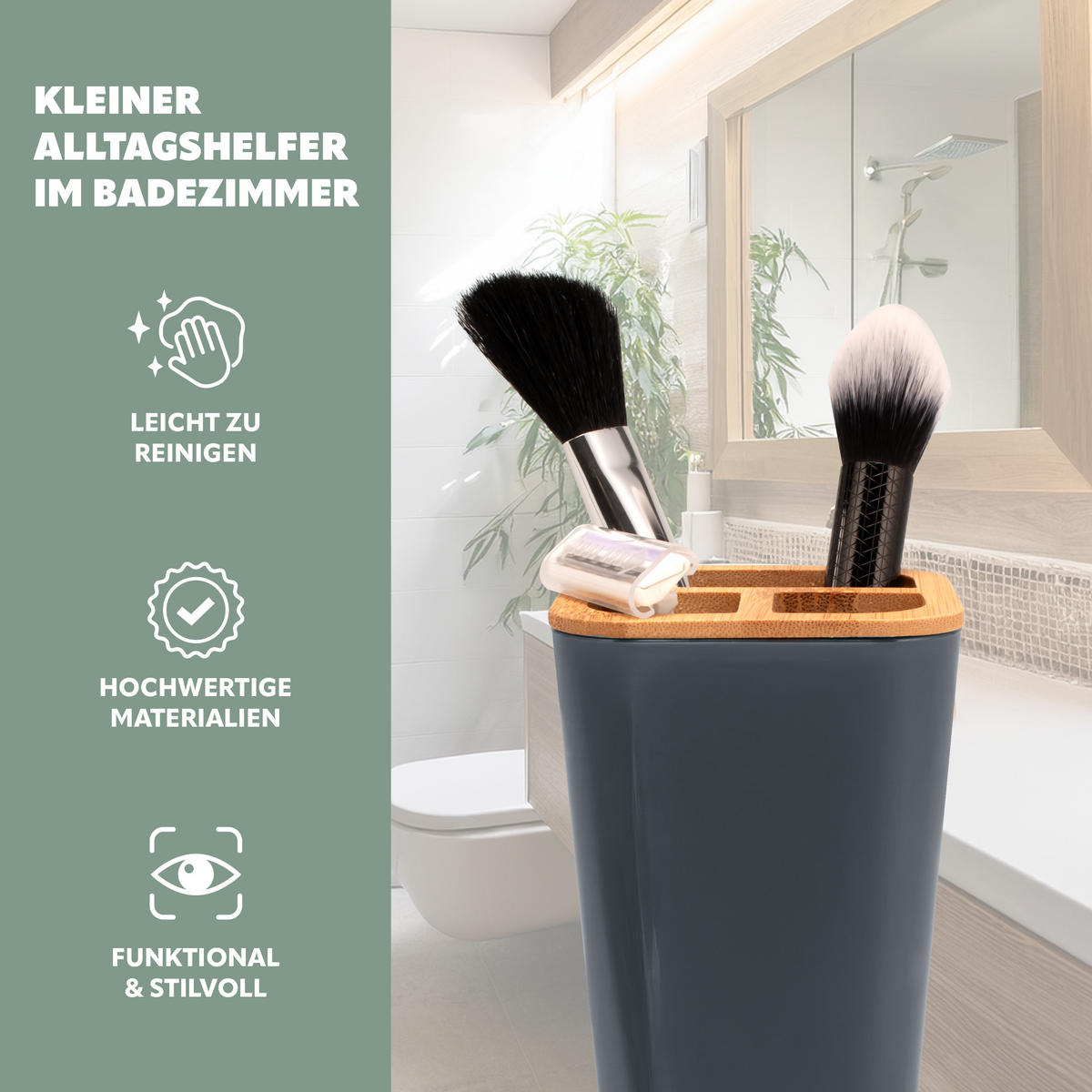 ZAHNBÜRSTENHALTER CALVI, grau - Grau, Kunststoff (7.4/11.5/7.4cm) - bremermann