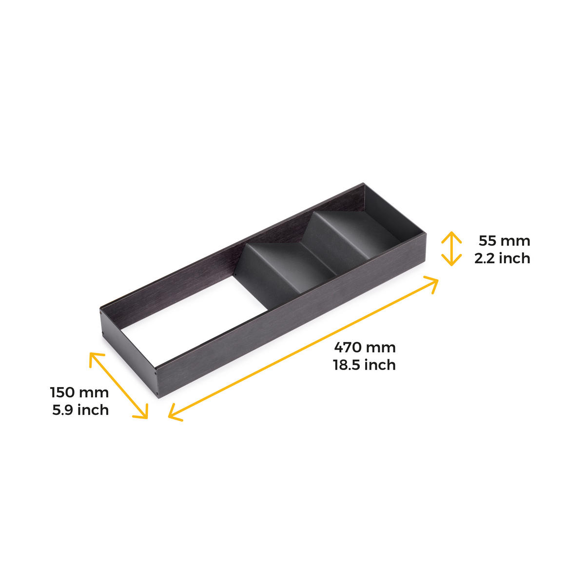 SCHUBLADENORGANISATOR Orderbox, 150x470mm, Stahl und Holz, Anthrazitgrau - Anthrazit, Metall (16/9/50.5cm) - EMUCA