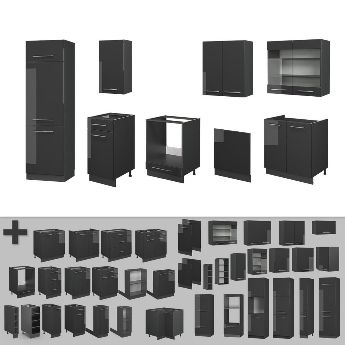 KUCHYŇSKÝ KOUT Fame-Line Antracitový vysoký lesk - antracitová/vysoce lesklá černá, kompozitní dřevo (300/81.6/60cm) - Vicco