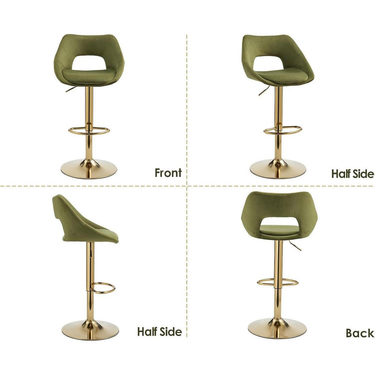 BARHOCKER 2er Set grün, höhenverstellbar mit Rückenlehne - Grün, Textil (49/85/51cm)