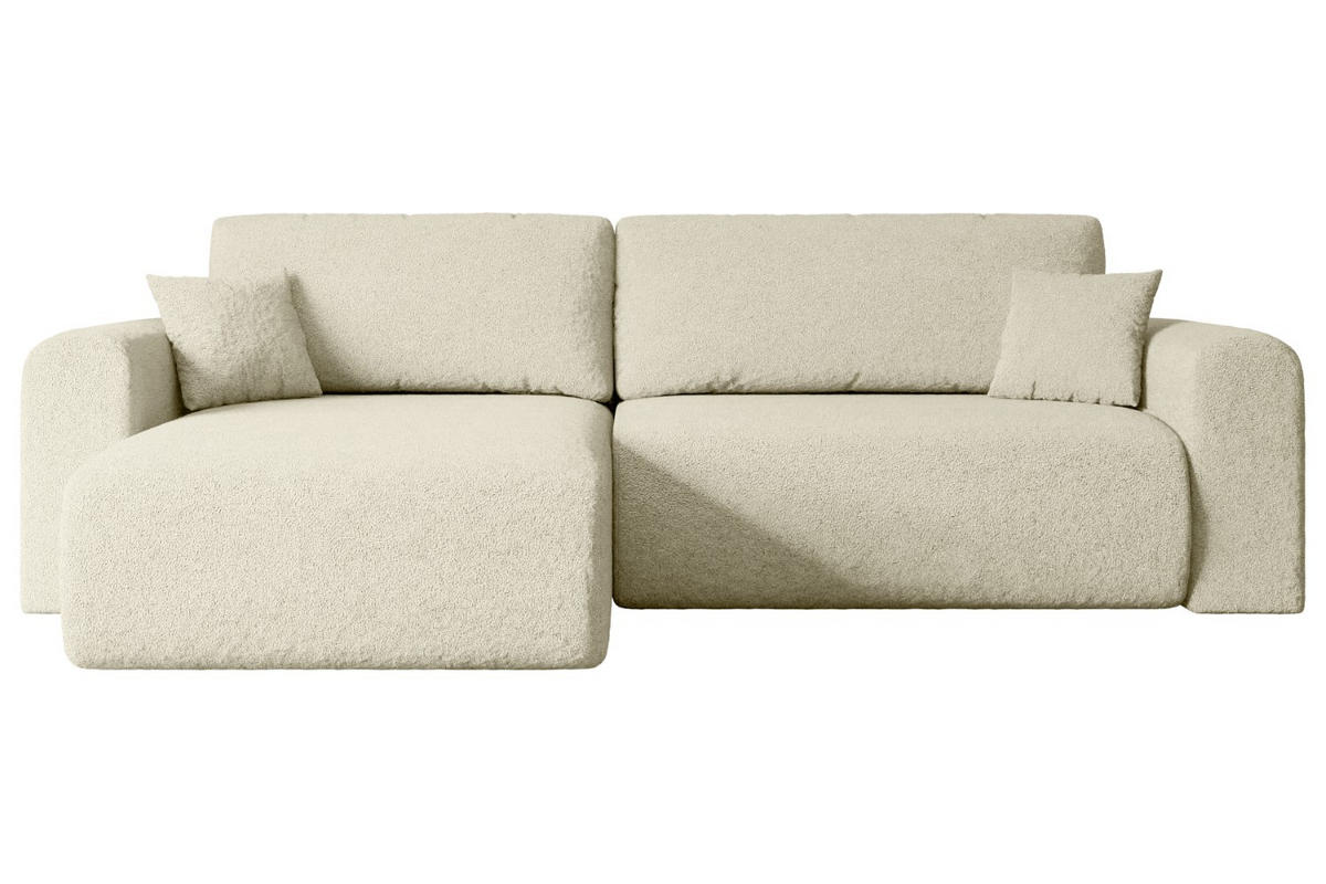 ECKSOFA mit Schlaffunktion und Bettkasten ORRO-L - 272x145x83 cm Beige Bouclé - Beige/Schwarz, Holzwerkstoff/Kunststoff (272/145cm) - ALTDECOR