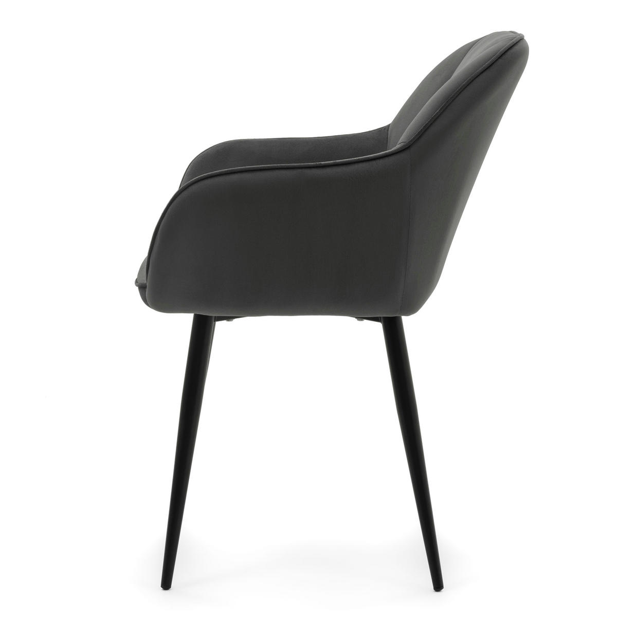 STUHL LAGO gespolsterter mit Steppung - grau - Samt Velours - Schwarz/Grau, Textil/Metall (58/85/60cm) - NEW HOME