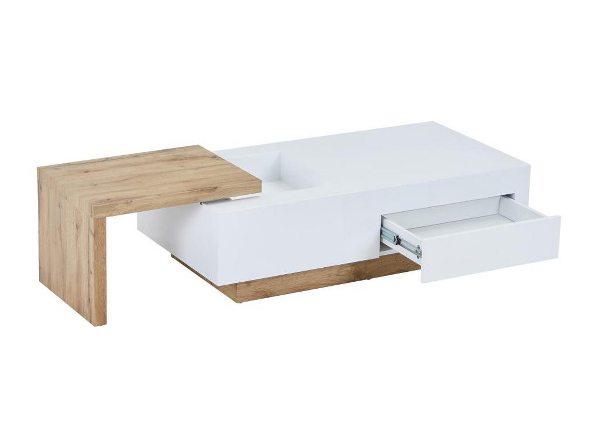 AUSZIEHBARER Couchtisch - 1 Schublade und 1 Ablagefach - MDF - Holzfarben und Weiß - MANDREA - Naturfarben, Holz (178/60/38cm) - Vente-Unique