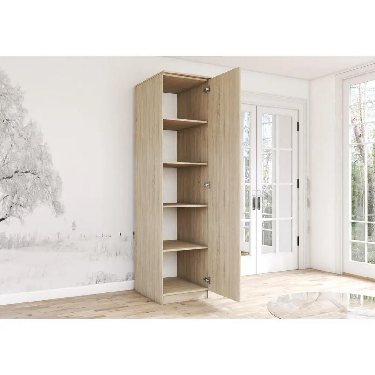 DREHTÜRENSCHRANK 50/207/59 cm Szantal 1D Sonoma/Sonoma - Alufarben/Sonoma Eiche, Holzwerkstoff/Kunststoff (50/207/59cm) - imoebel24
