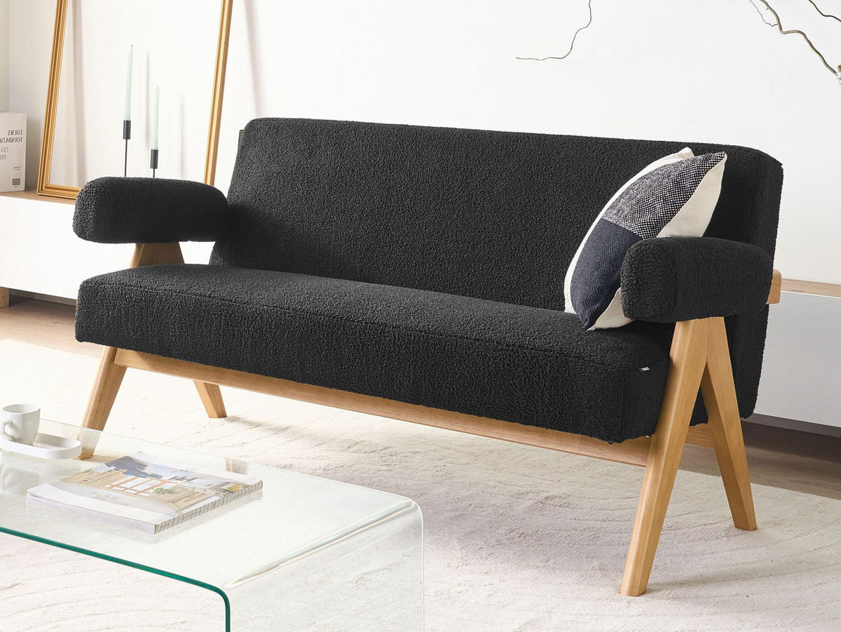 2-SITZER-SOFA Bouclé Schwarz/Hellbraun Tamre - Schwarz, Textil (148/79/78cm) - Beliani
