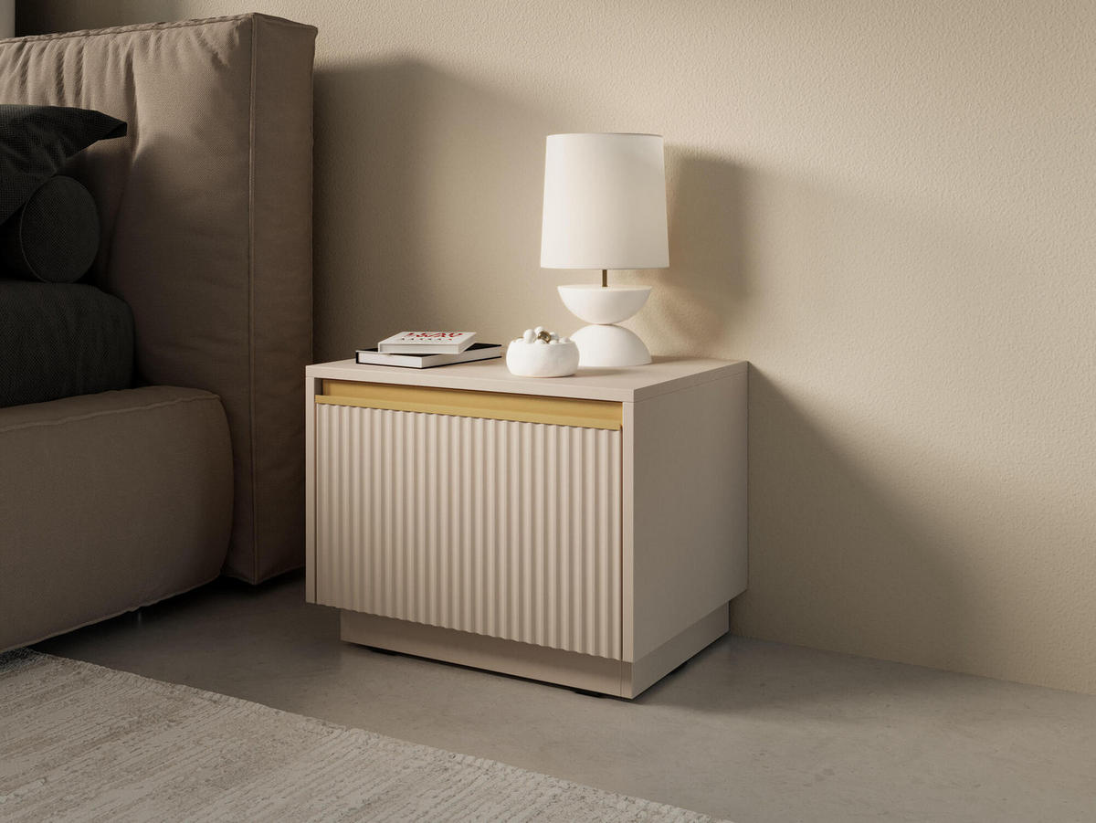 NACHTTISCH ROYAL Beige, Gold 54x39x42 cm - Beige/Goldfarben, Holzwerkstoff (54/42/39cm) - FURNLUX
