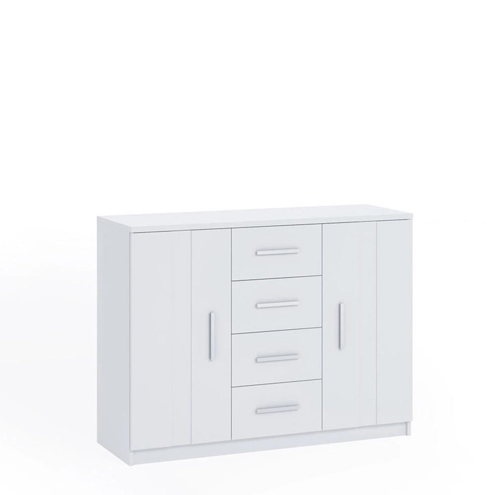 KOMMODE Tamiza 120 cm 4-Schubladen und 2-Türen - Silberfarben/Weiß, Holzwerkstoff/Kunststoff (120/90/40cm) - Ravio