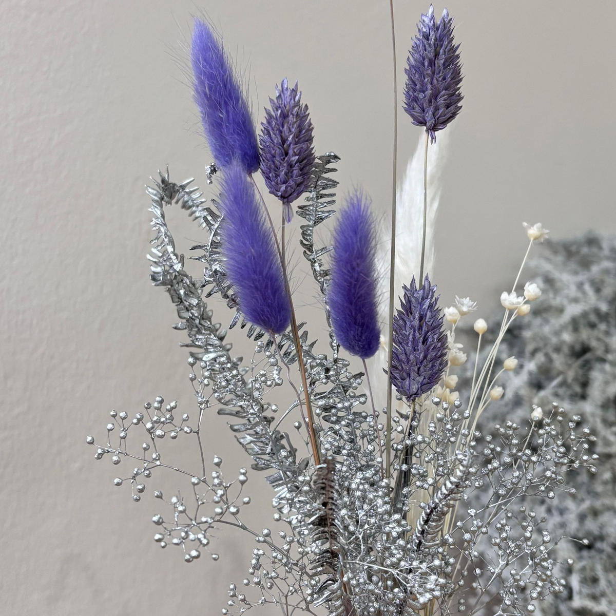 TROCKENBLUMENSTRAUSS Mini "Frozen" silber lila - silber - Lila, Naturmaterialien (30cm) - Lykke & You