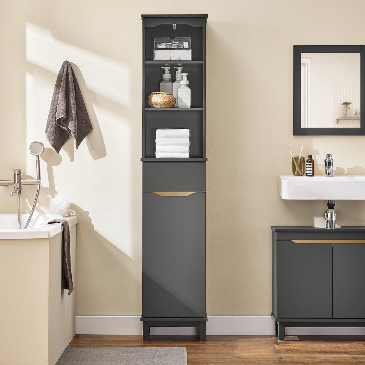 HOCHSCHRANK Grau - Grau, Holz/Holzwerkstoff (30/170/30cm) - SoBuy