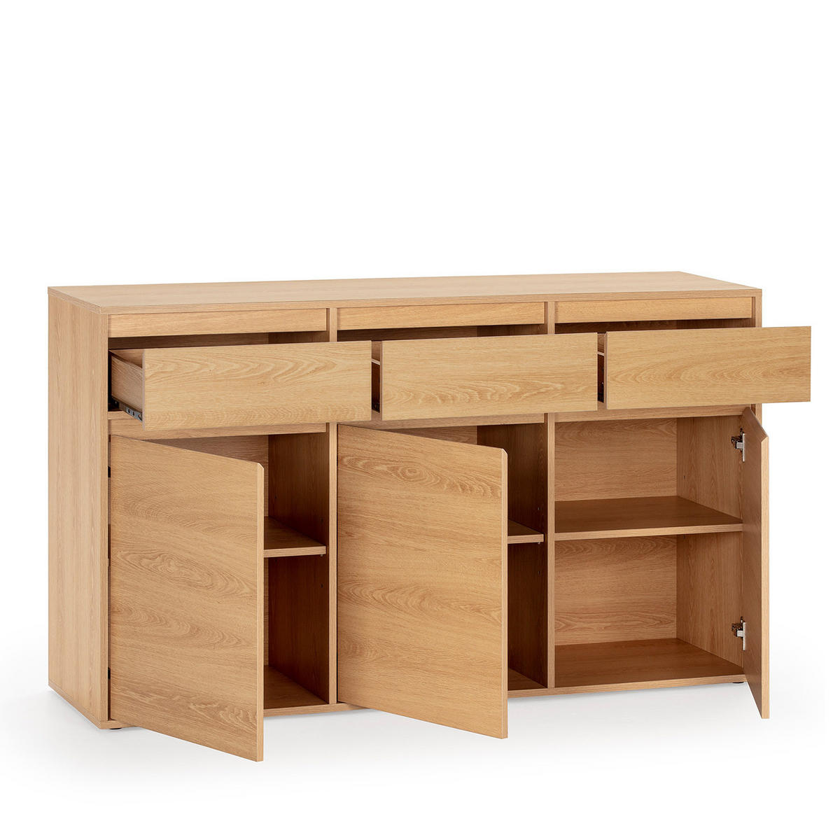 SIDEBOARD Tori 3 Türen 3 Schubladen, Eichenfarbe - Honigeiche, Holzwerkstoff (140/81/40cm)