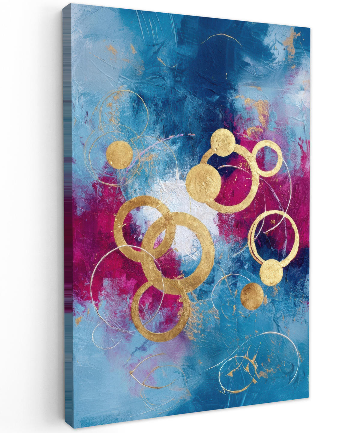 LEINWANDBILD Kreise - Gold - Abstrakt Deko Groß 90x140 cm - Blau, Textil (90/140cm) - MuchoWow