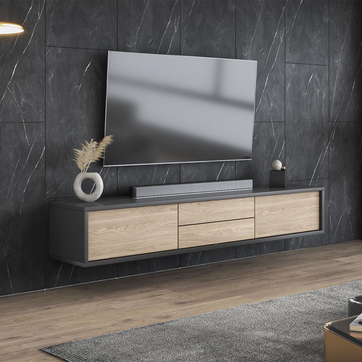 TV-MÖBEL Idra Holz und Grau - Grau, Holzwerkstoff (180/32/36cm) - Petits-meubles