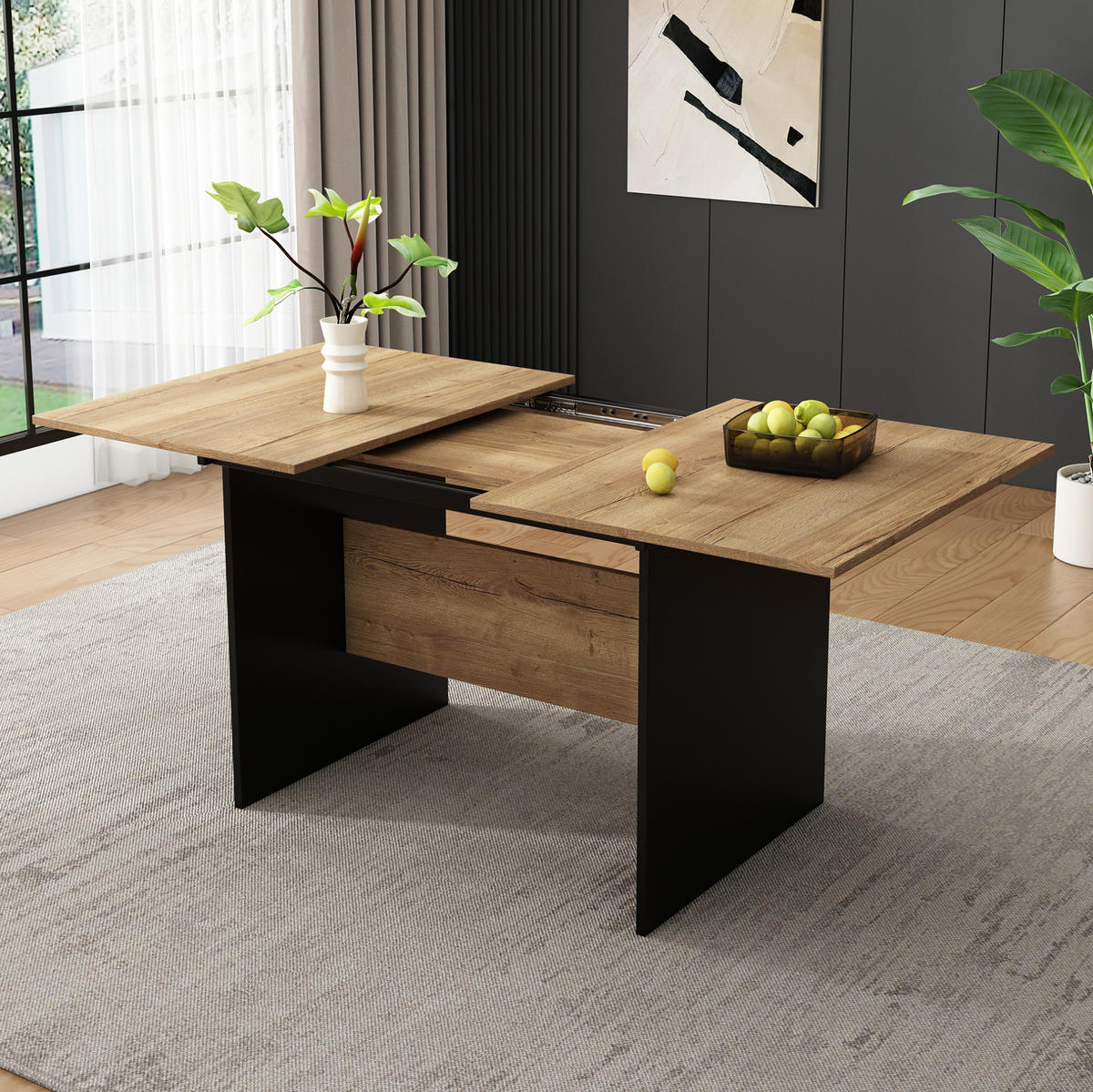 AUSZIEHTISCH in Dunkelwalnuss-Schwarz ausziehbar für 4–6 Personen - Schwarz, Holzwerkstoff (180/75/80cm) - BEAOK