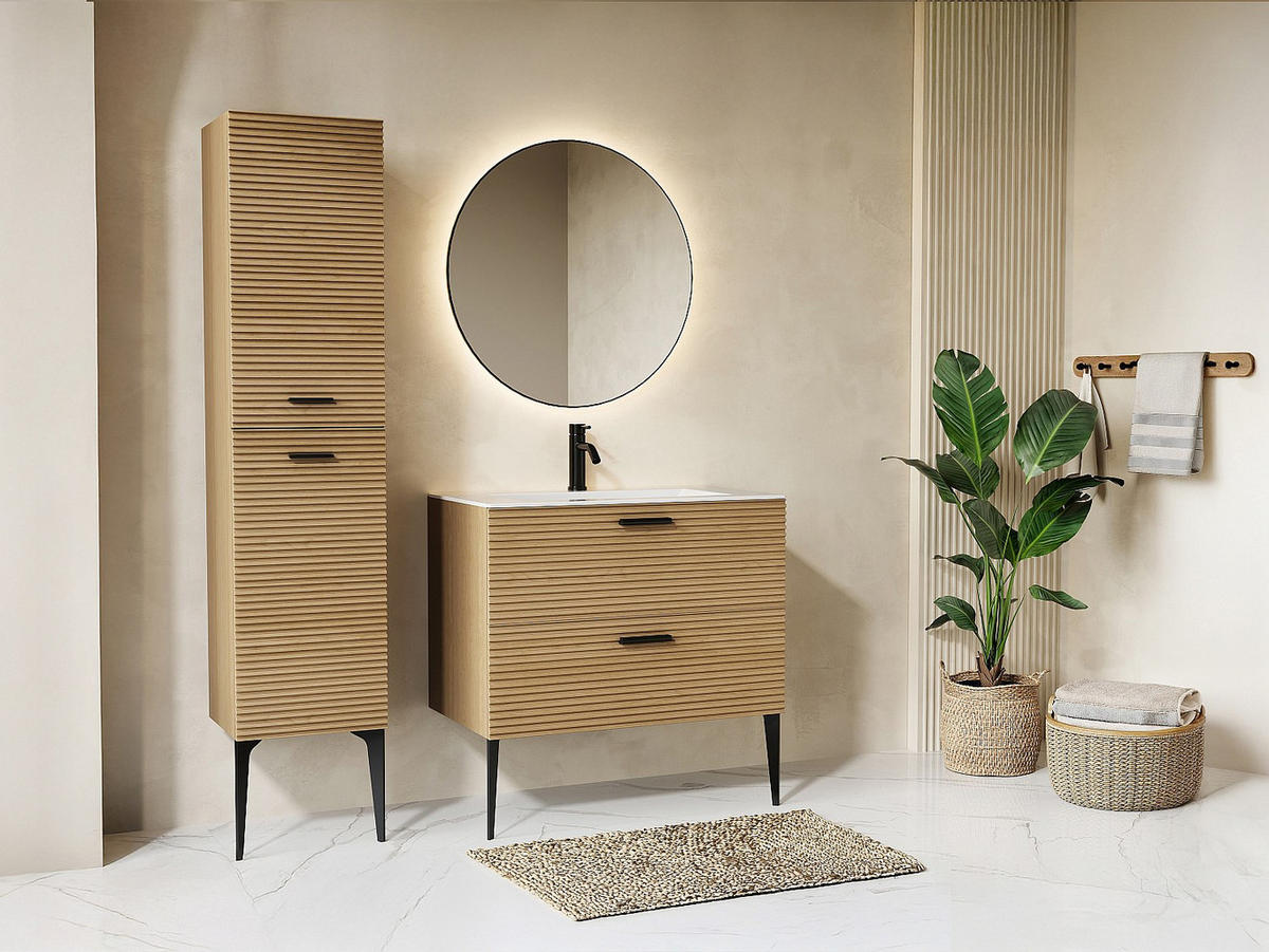 BADSCHRANK - 35 cm x 30 cm - Holz, Platte - Naturfarben Hell - SARONE - Naturfarben, Holz (35/140/30cm) - Vente-Unique