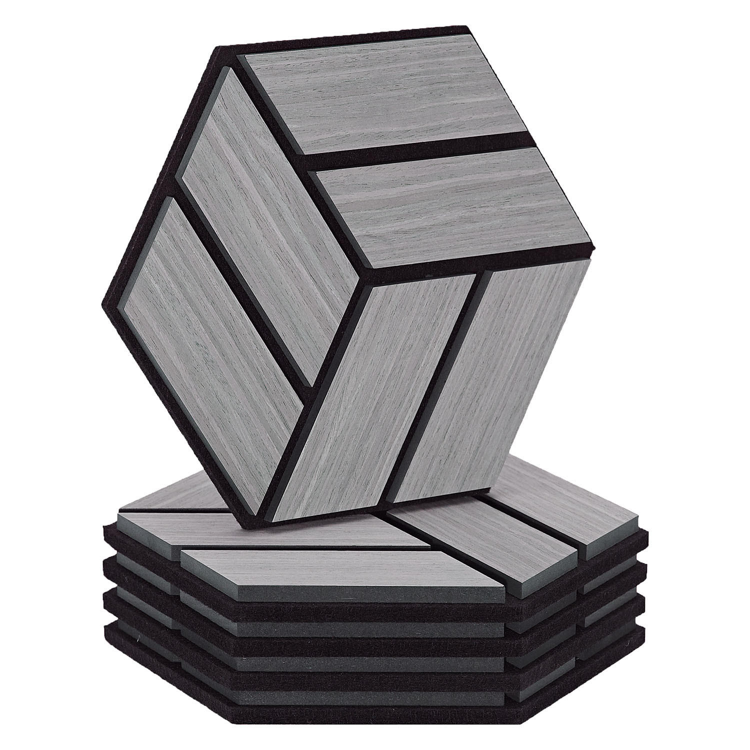 AKUSTIKPANEEL Hexagon Grau 5 Stück - Grau, Holz (30/26/2cm) - Homestyle4u