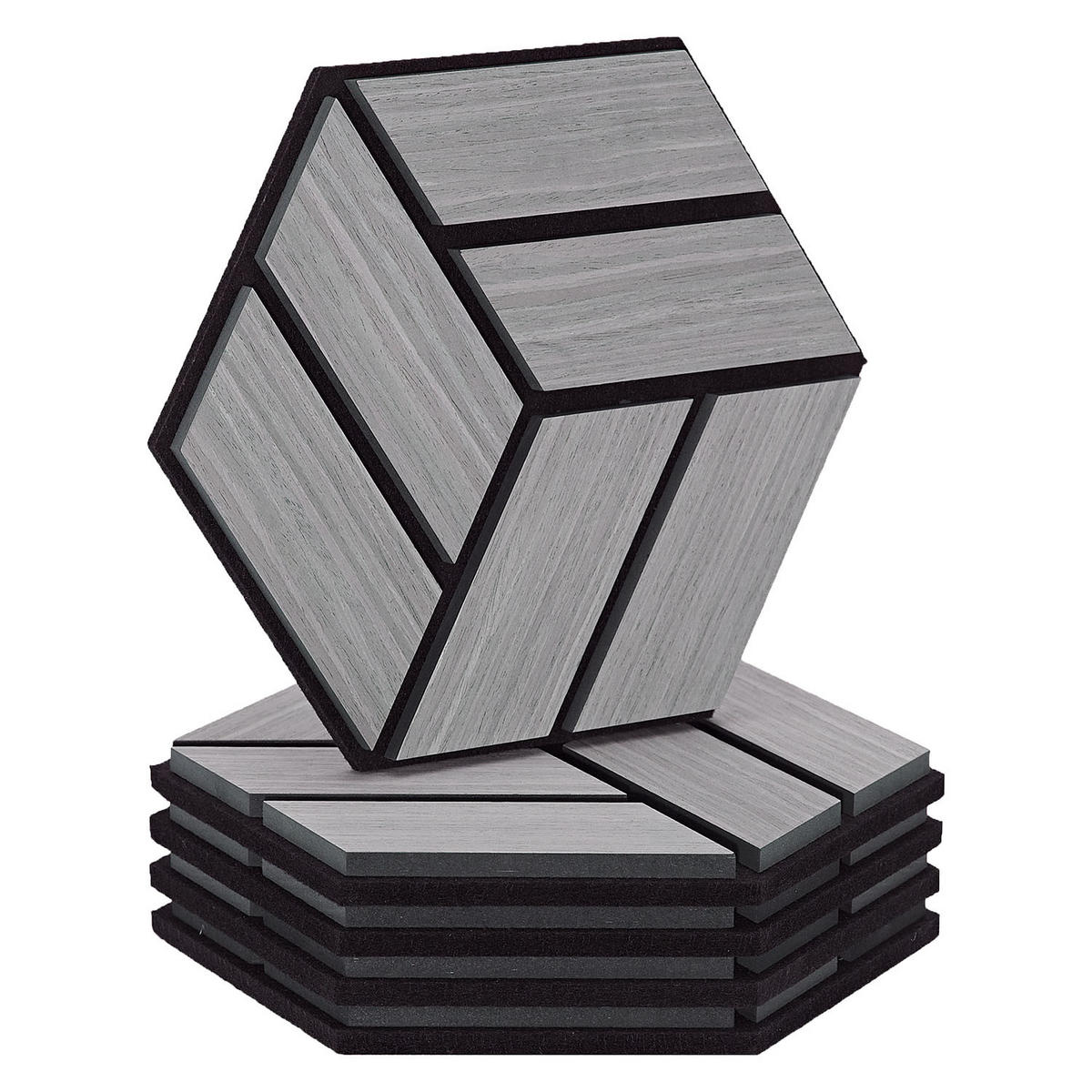 AKUSTIKPANEEL Hexagon Grau 5 Stück - Grau, Holz (30/26/2cm) - Homestyle4u