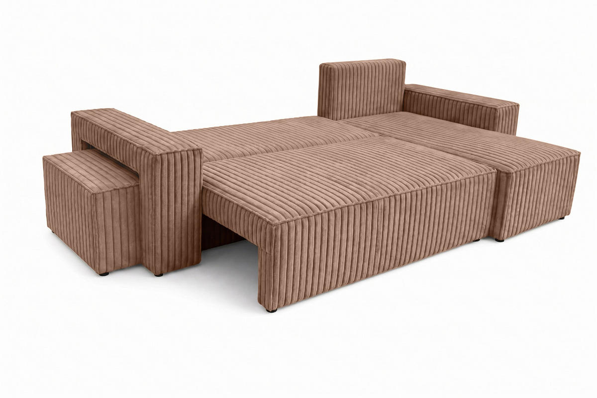 ECKSOFA Mit Schlaffunktion Und Pouf, Cordstoff Tilia, Braun, Rechts, Best L Mit Pouf - Braun, Holz (244/145cm) - Kaiser Möbel