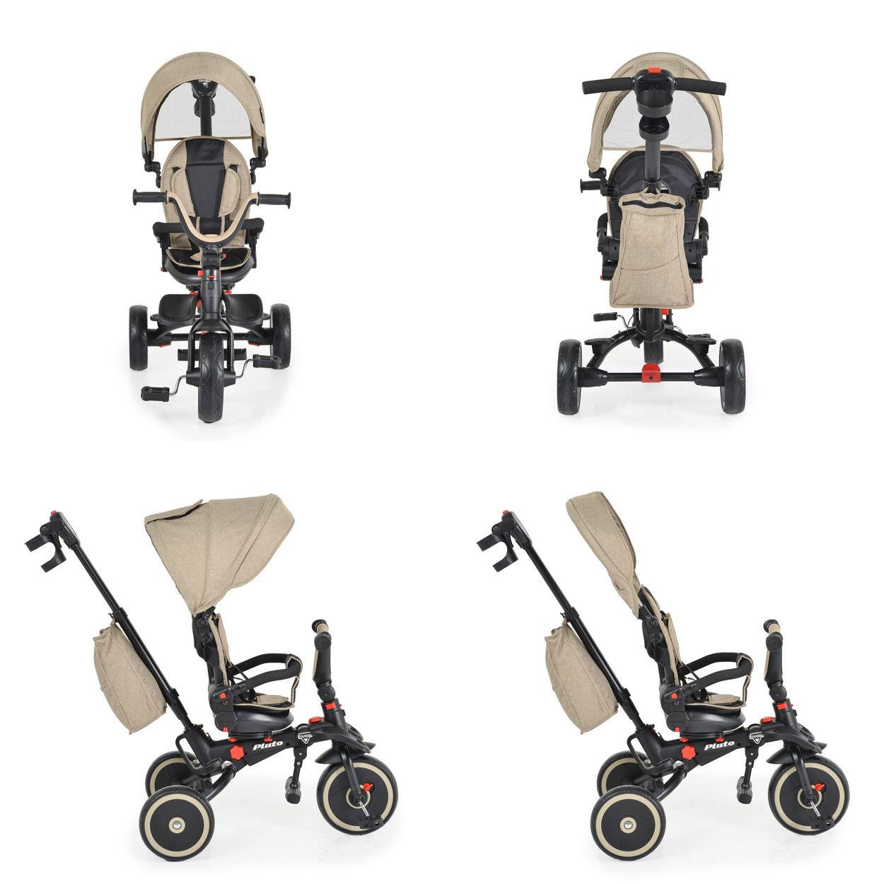 DREIRAD Pluto faltbar beige EVA-Reifen, Schiebestange, Sitz drehbar - Beige, Metall (95/52/69cm)