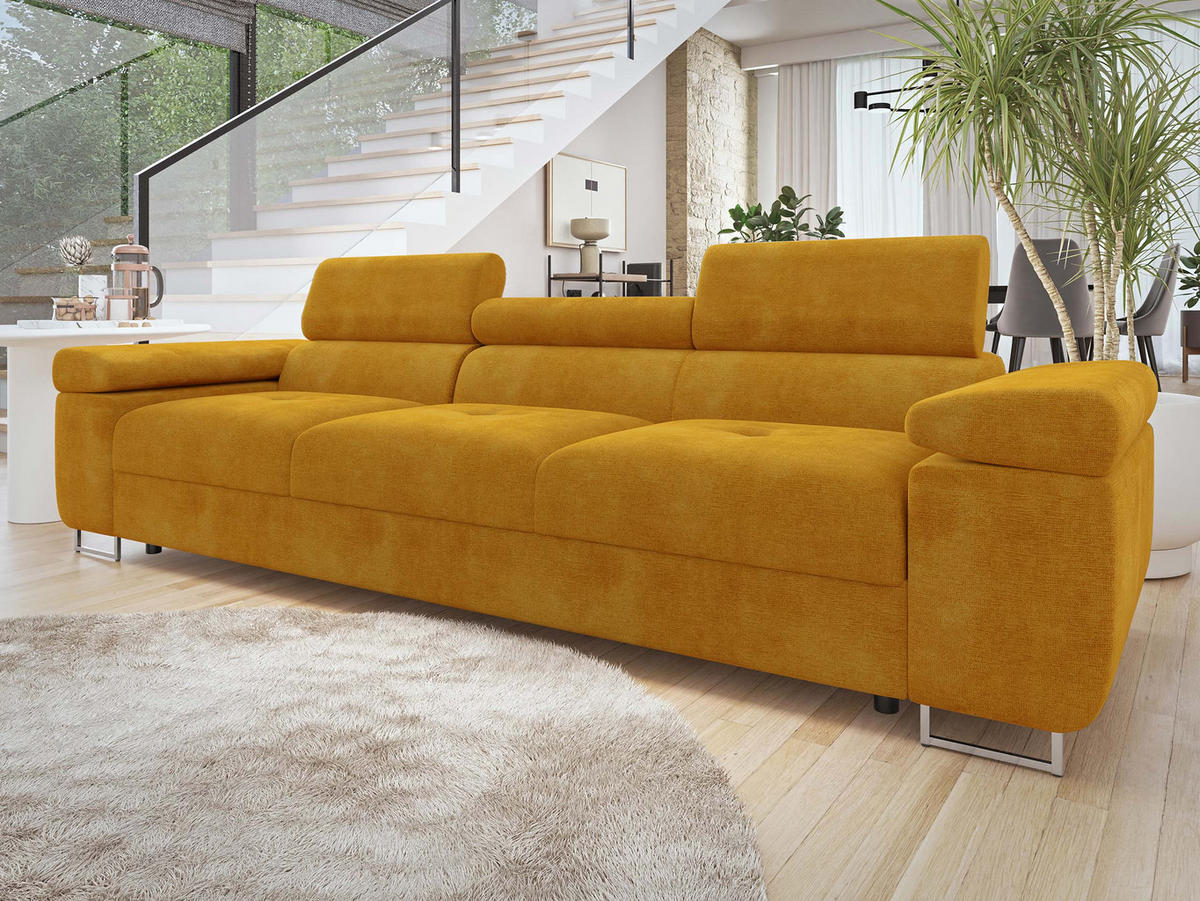SOFA Torezio 3 - Currygelb, Holz/Textil (263/90/102cm) - MIRJAN24