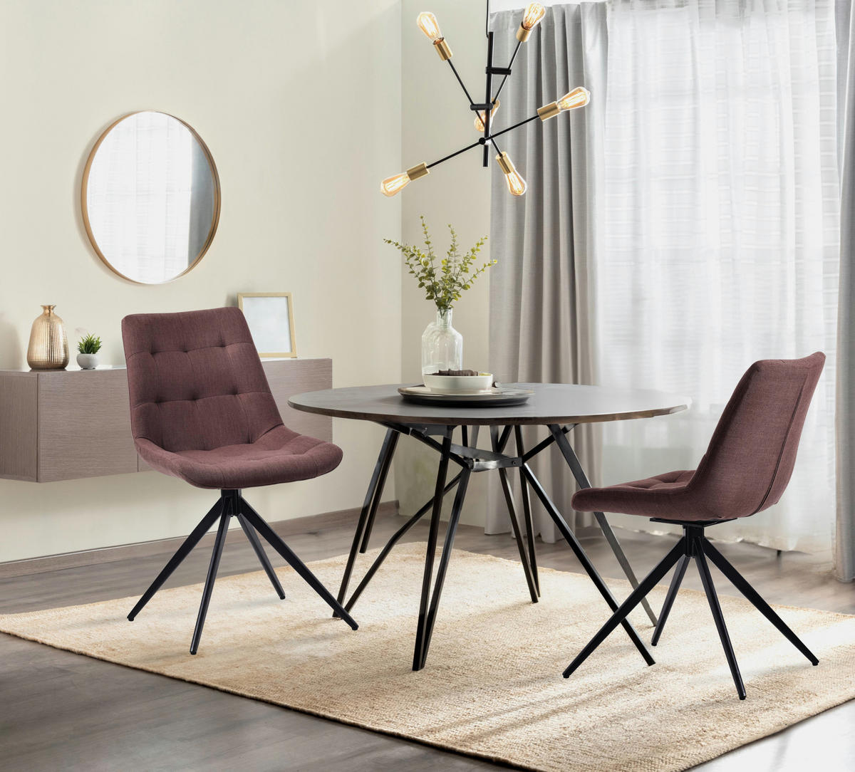DREHSTUHL Stoff braun - Schwarz/Braun, Textil/Metall (48/82/56cm) - CLP