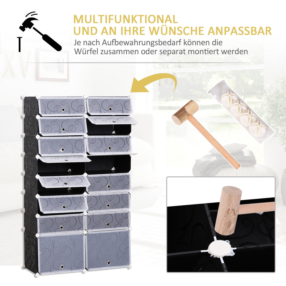 SCHUHSCHRANK, Schwarz + Weiß - Schwarz, Kunststoff (37/160/95cm) - HOMCOM