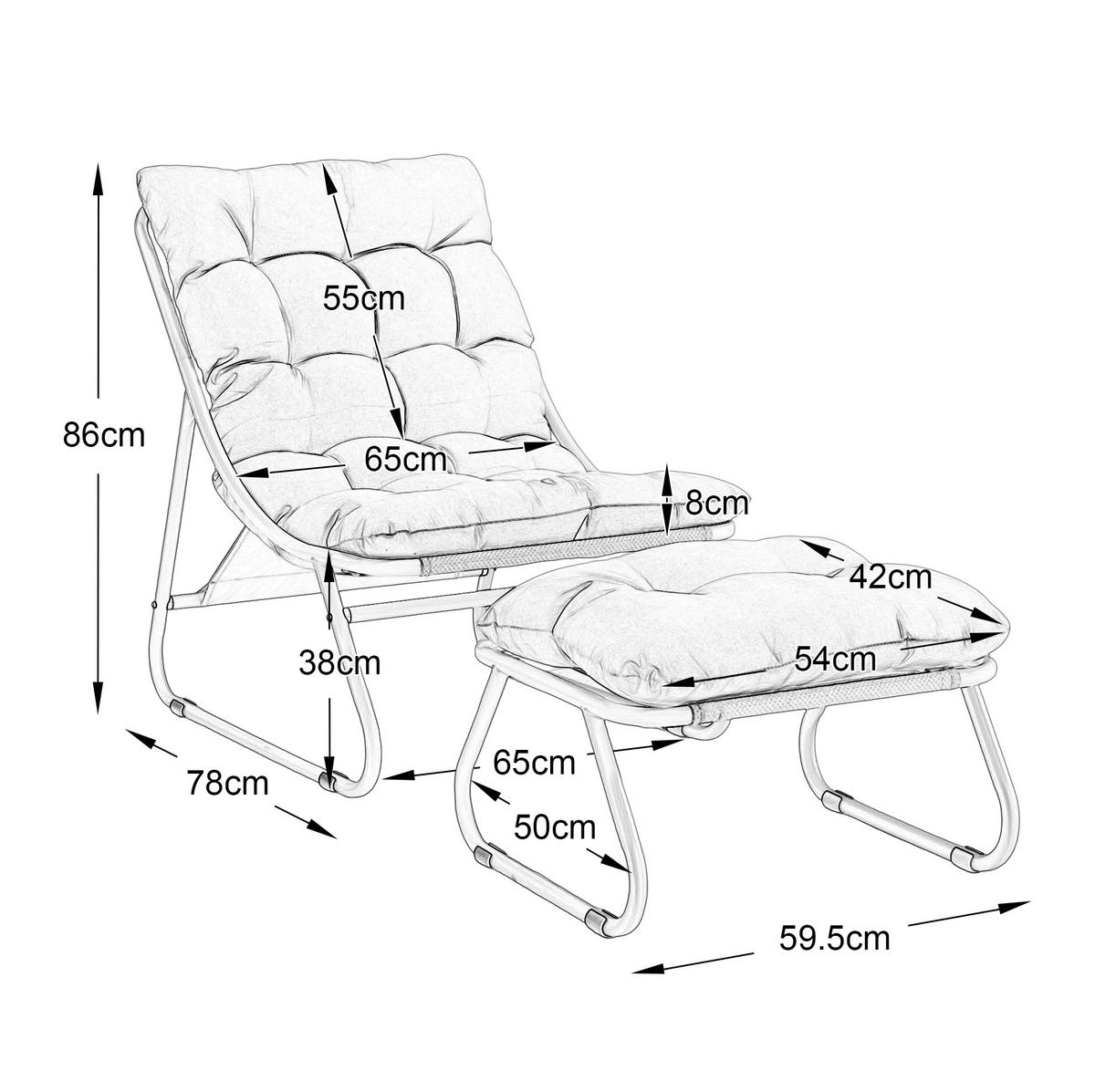 ZAHRADNÍ relaxační křeslo s podnožkou 65/78/86 cm šedočerné z oceli s polštářem - šedá, kov (66/14/82cm) - OKWISH