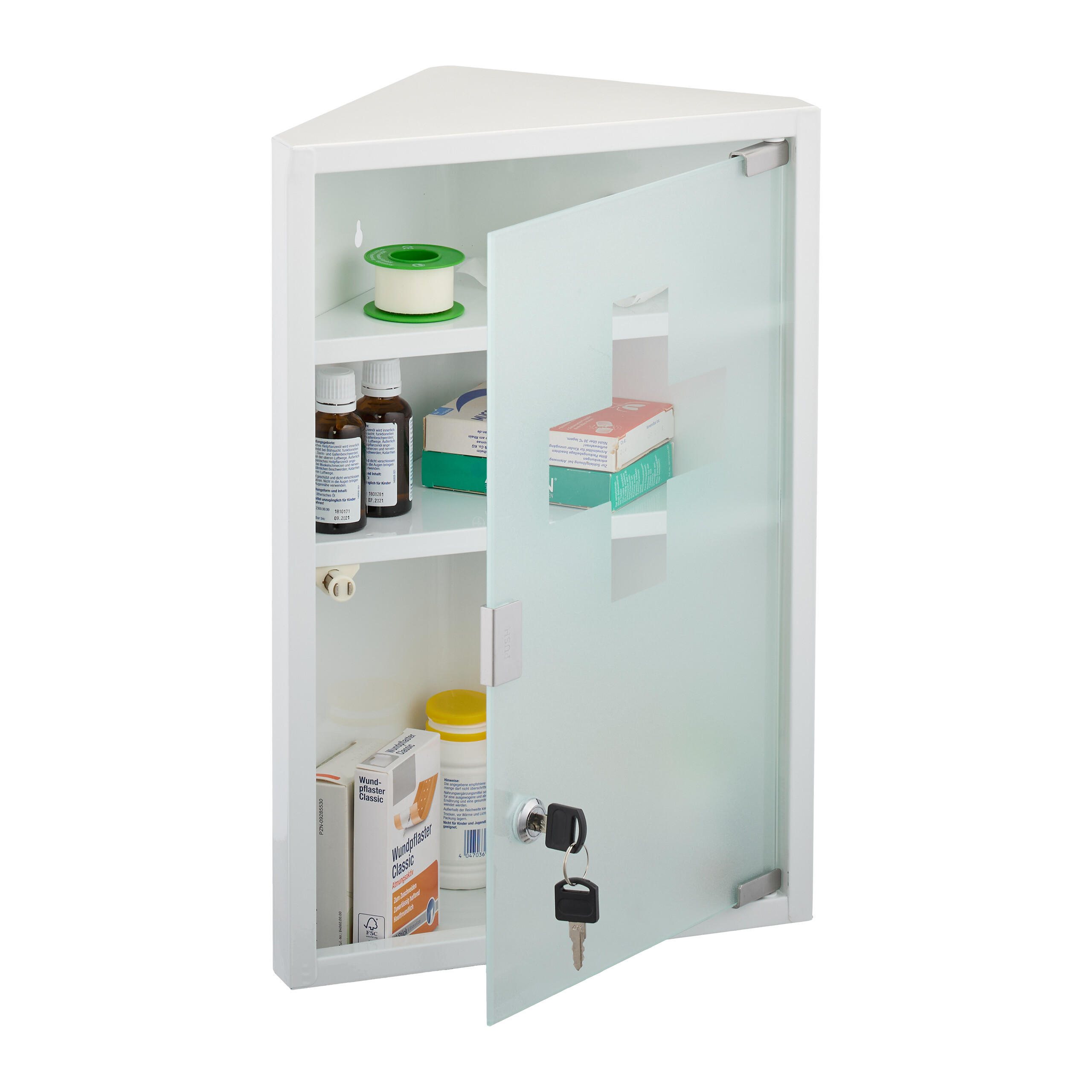 MEDIZINSCHRANK - Weiß, Glas/Metall (30/45/17.5cm) - Relaxdays