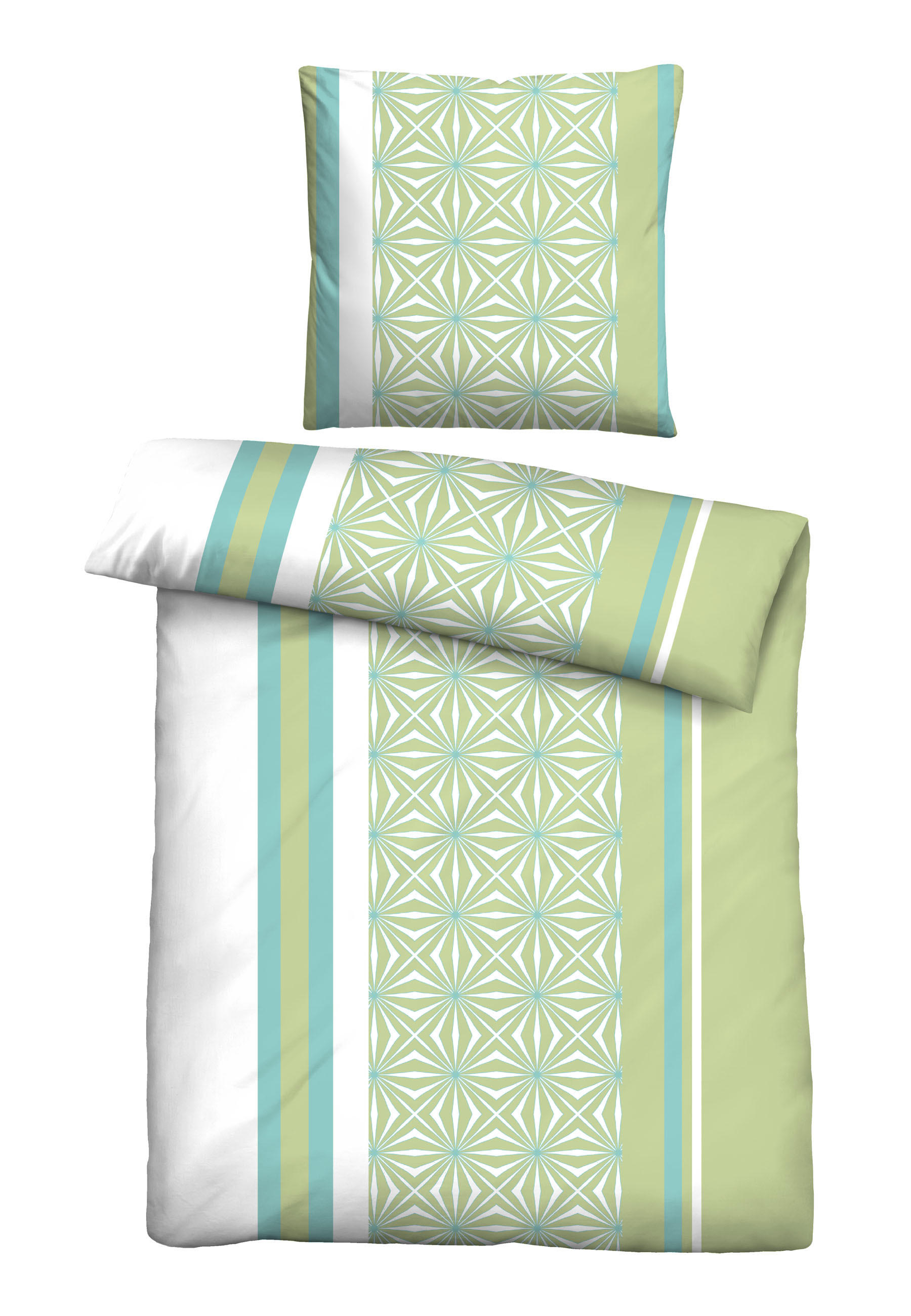 BETTWÄSCHE-GARNITUR Renforcé Längsmuster pistaziengrün, 155x220 cm + 80x80 cm - Hellgrün, Textil (155/220cm) - Castell