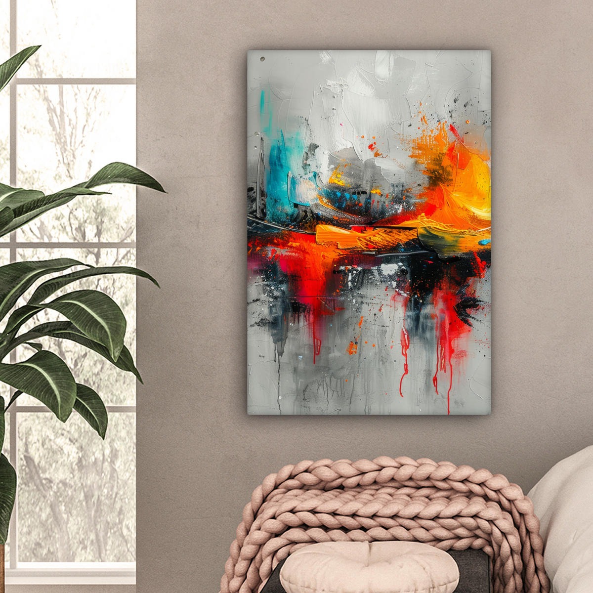 LEINWANDBILD Moderne Kunst - Orange - Grau - Abstrakt 40x60 cm - Hellgrau, Textil (40/60cm) - MuchoWow