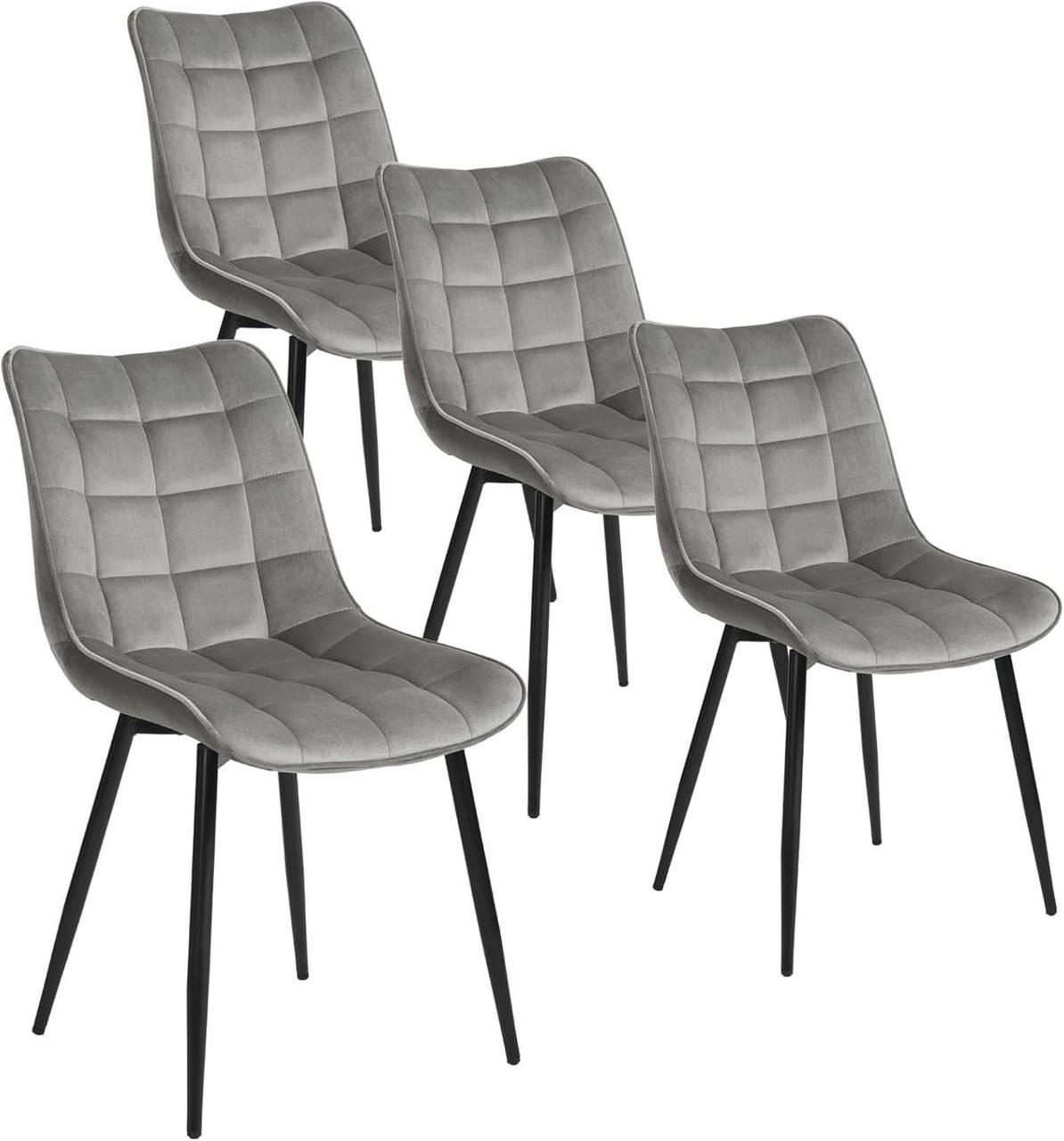 ESSZIMMERSTUHL 4er Set, Samt, Metallbeine, Hellgrau - Hellgrau/Schwarz, Textil/Metall (46/85.5/40.5cm) - Woltu