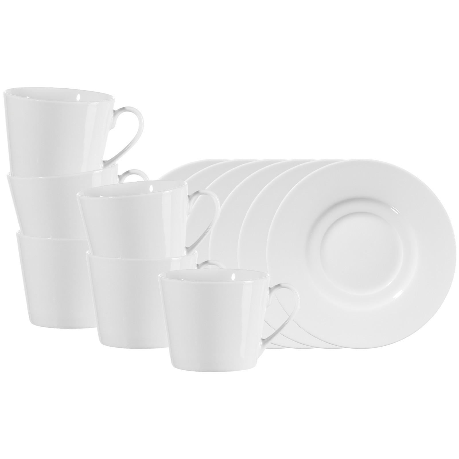 KAFFEETASSEN MIT UNTERTASSEN Bianco Conico weiß 180 ml 6er Set - Weiß, Keramik (15/9/15cm) - Ritzenhoff Breker