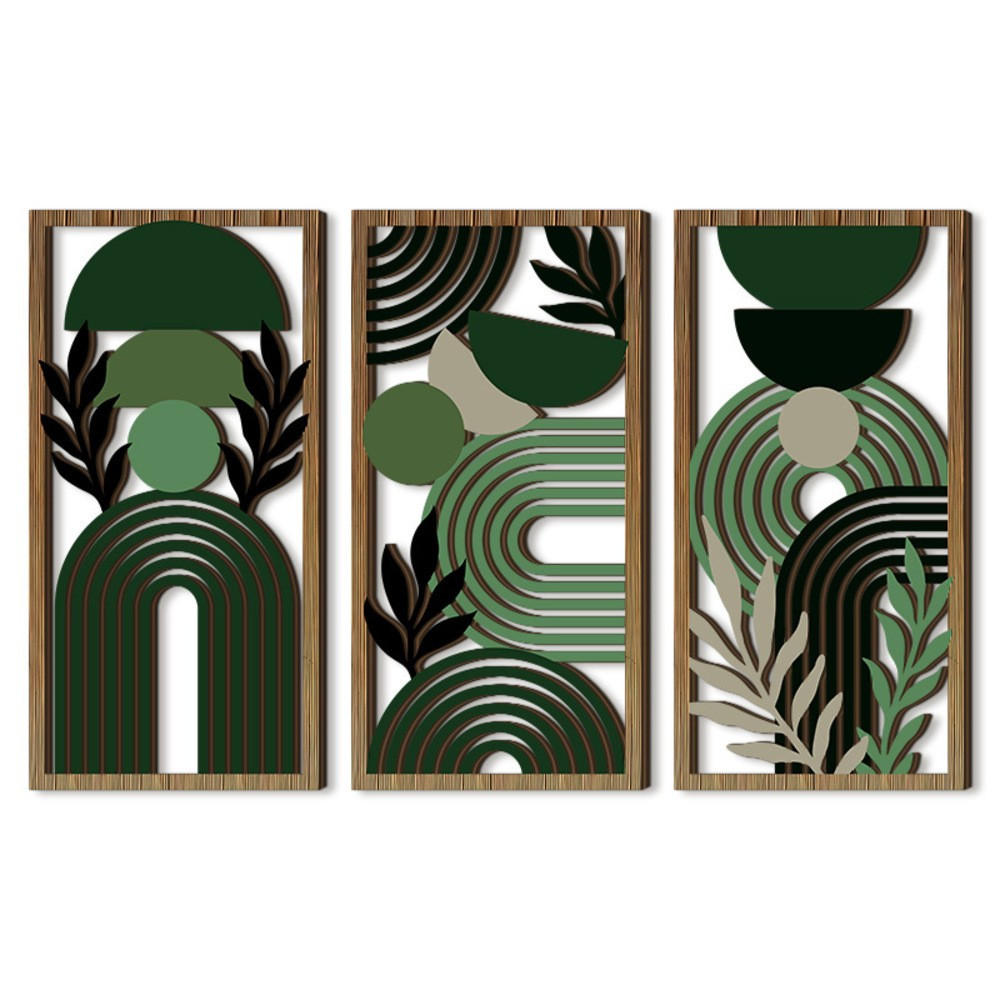 WANDDEKO Schwarz-Grün 30x15cm Boho 3er Set - Pastellgrün, Holzwerkstoff (40/1cm) - Authentics