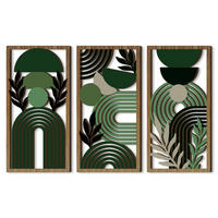 WANDDEKO Schwarz-Grün 30x15cm Boho 3er Set - Pastellgrün, Holzwerkstoff (40/1cm) - Authentics