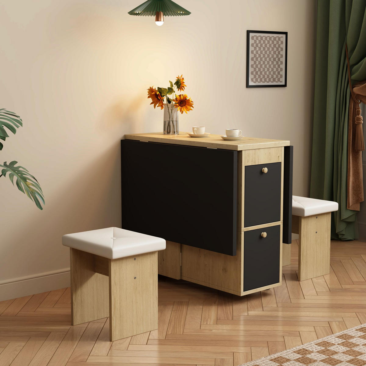 ESSTISCH SET 120x80x75cm 4 Stühle Weiß Eiche Schwarz - Schwarz/Weiß, Holzwerkstoff (80/120/75cm) - FLIEKS