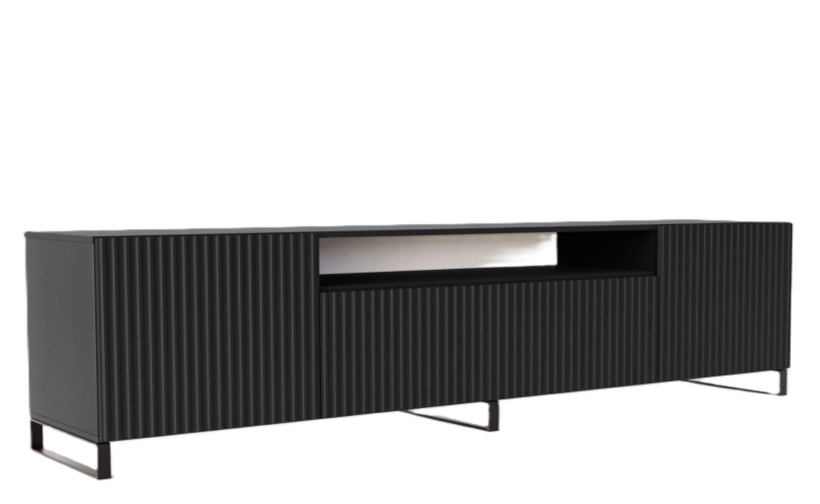 TV-SCHRANK Schwarz NOELI Mit Gerillter Front Mit Regalen - Schwarz, Holzwerkstoff (200/53/41cm) - Sepro Meble