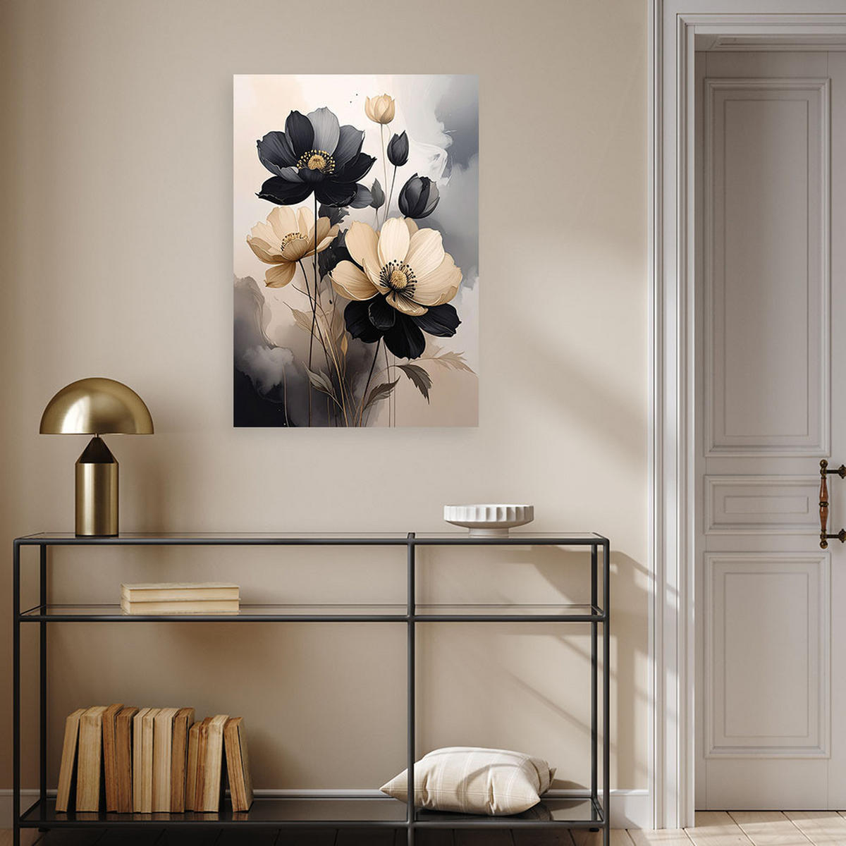 LEINWANDBILD, Beigefarbene und schwarze Blumen Botanik - Beige, Textil (40/60cm) - Feeby