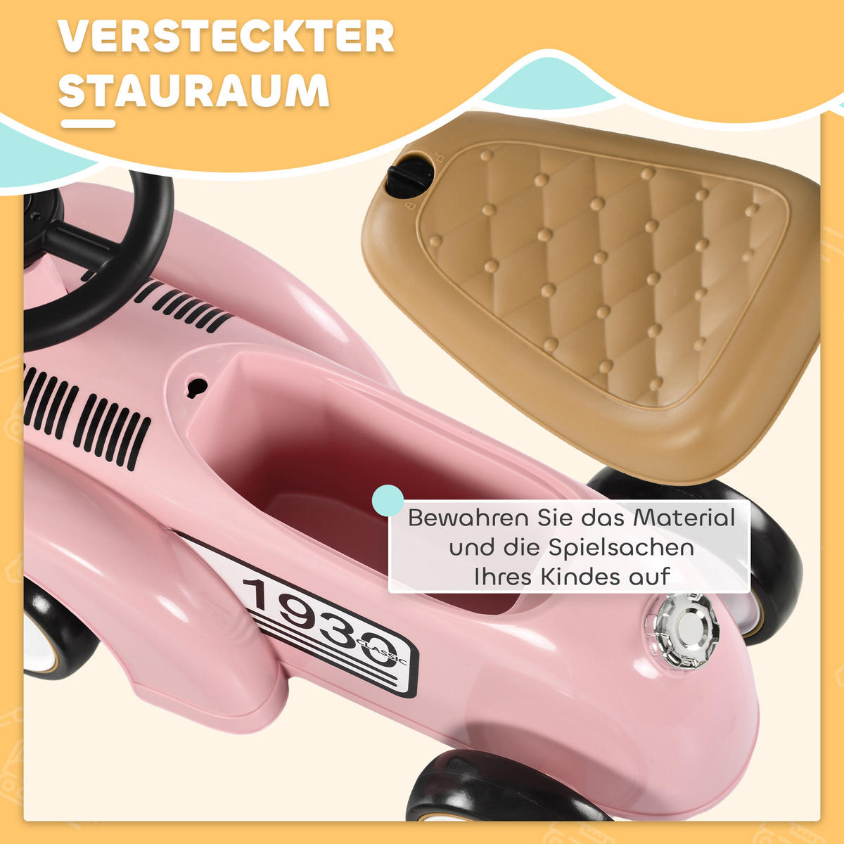 RUTSCHAUTO, Kinderfahrzeug mit Stauraum, Kinderauto mit Kippschutz, Rosa - Rosa, Metall (58/27/35cm) - AIYAPLAY